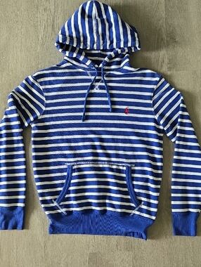 Polo by Ralph Lauren Royal Blue & White Striped Hooded Pullover